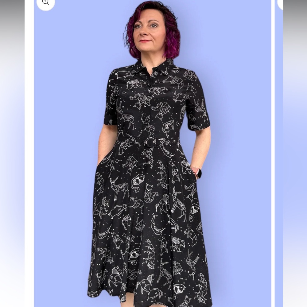 Origami Doll Audrey‎ Dress - constellation print black and white midi dress